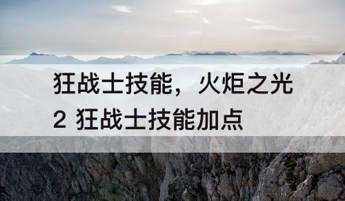 狂战士技能，火炬之光2 狂战士技能加点