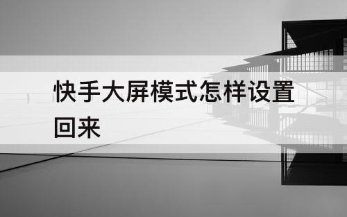 快手大屏模式怎样设置回来