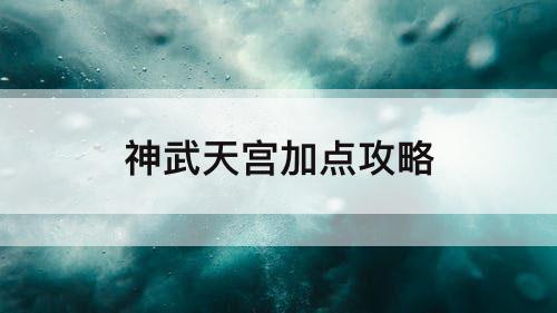 神武天宫加点攻略