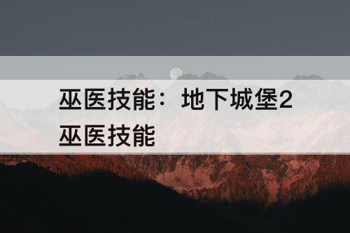 巫医技能：地下城堡2巫医技能