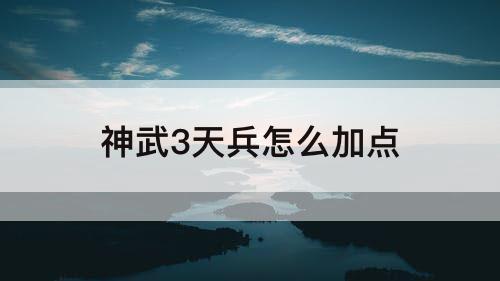 神武3天兵怎么加点