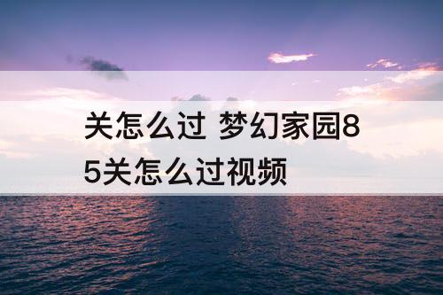 关怎么过 梦幻家园85关怎么过视频