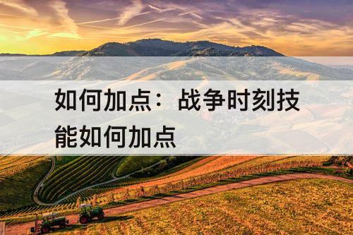 如何加点：战争时刻技能如何加点