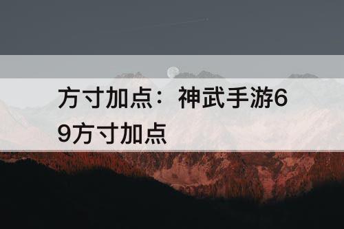 方寸加点：神武手游69方寸加点