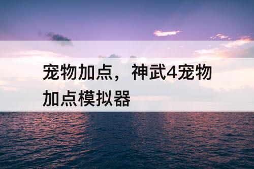 宠物加点，神武4宠物加点模拟器