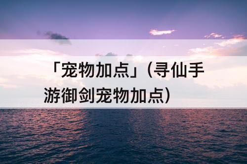 「宠物加点」(寻仙手游御剑宠物加点)