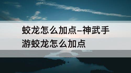 蛟龙怎么加点-神武手游蛟龙怎么加点