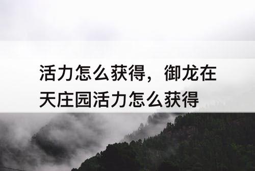活力怎么获得，御龙在天庄园活力怎么获得