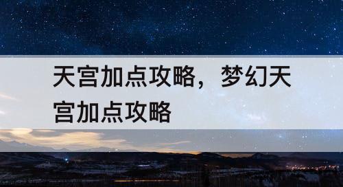 天宫加点攻略，梦幻天宫加点攻略