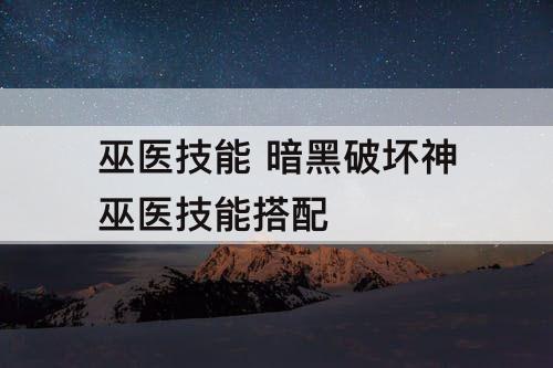 巫医技能 暗黑破坏神巫医技能搭配