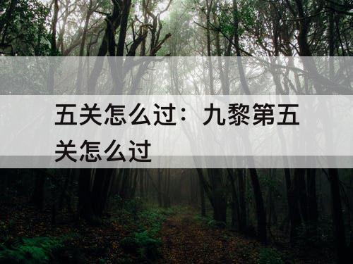 五关怎么过：九黎第五关怎么过