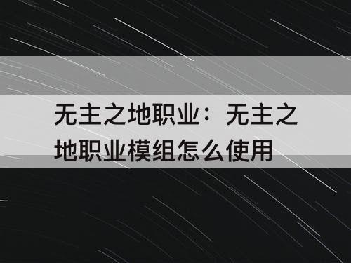 无主之地职业：无主之地职业模组怎么使用