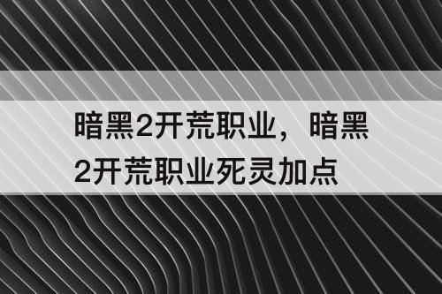 暗黑2开荒职业，暗黑2开荒职业死灵加点