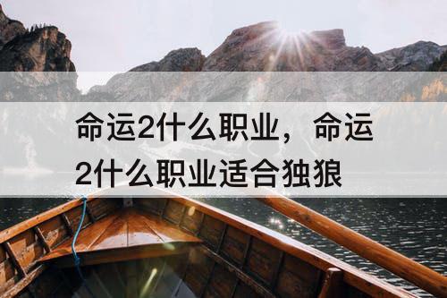 命运2什么职业，命运2什么职业适合独狼