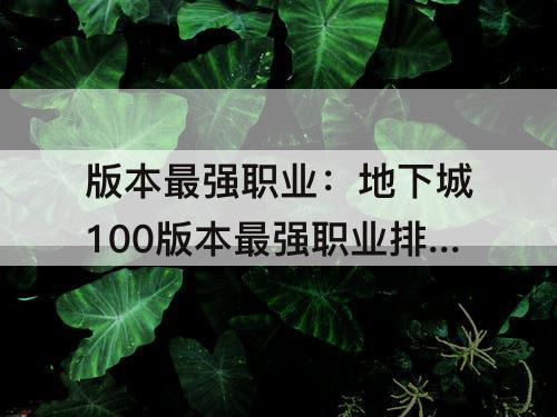 版本最强职业：地下城100版本最强职业排名