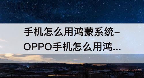 手机怎么用鸿蒙系统-OPPO手机怎么用鸿蒙系统