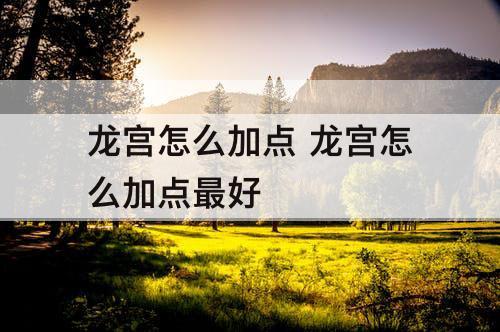 龙宫怎么加点 龙宫怎么加点最好