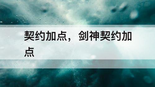 契约加点，剑神契约加点
