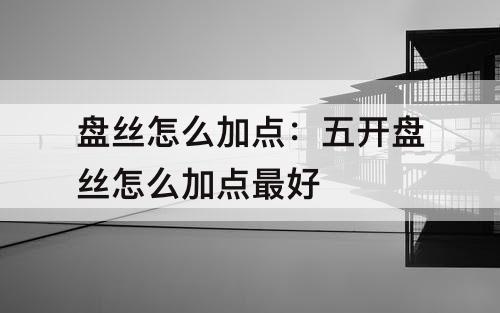 盘丝怎么加点：五开盘丝怎么加点最好