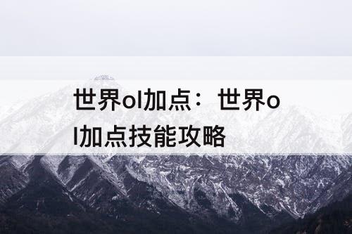 世界ol加点：世界ol加点技能攻略