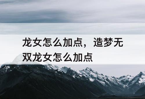 龙女怎么加点，造梦无双龙女怎么加点