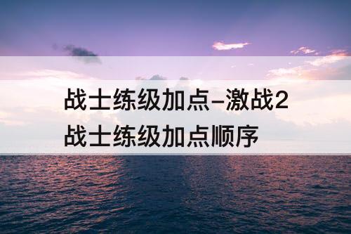 战士练级加点-激战2战士练级加点顺序