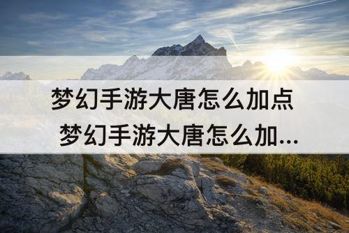 梦幻手游大唐怎么加点 梦幻手游大唐怎么加点好