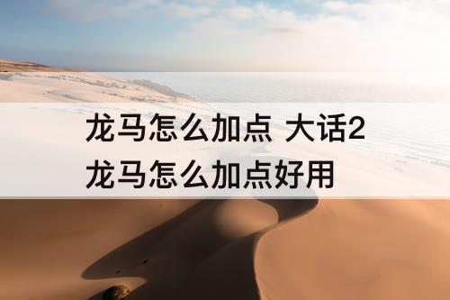 龙马怎么加点 大话2龙马怎么加点好用