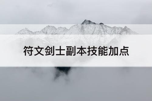 符文剑士副本技能加点