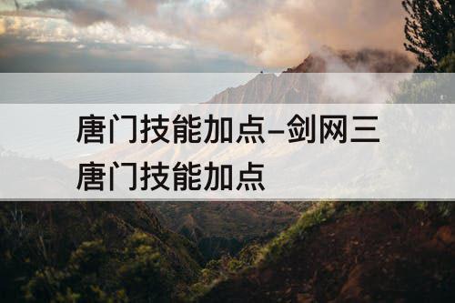 唐门技能加点-剑网三唐门技能加点