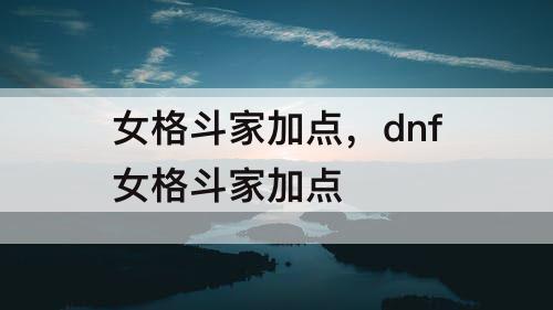 女格斗家加点，dnf女格斗家加点