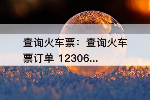 查询火车票：查询火车票订单 12306 身份证