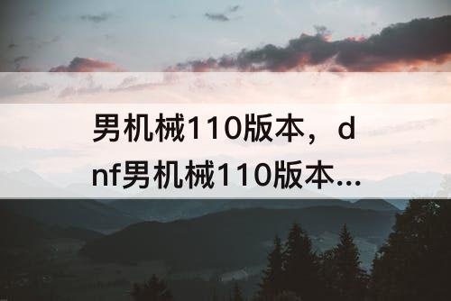 男机械110版本，dnf男机械110版本加点
