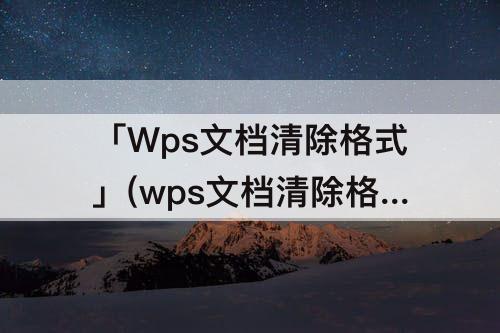 「Wps文档清除格式」(wps文档清除格式后排版还是有问题)
