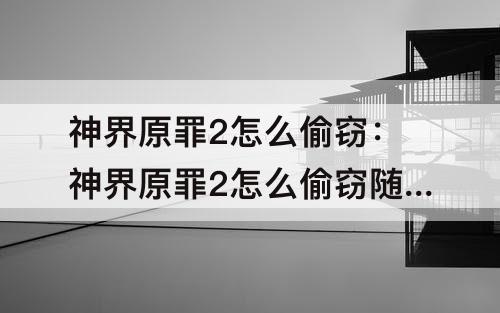 神界原罪2怎么偷窃：神界原罪2怎么偷窃随从